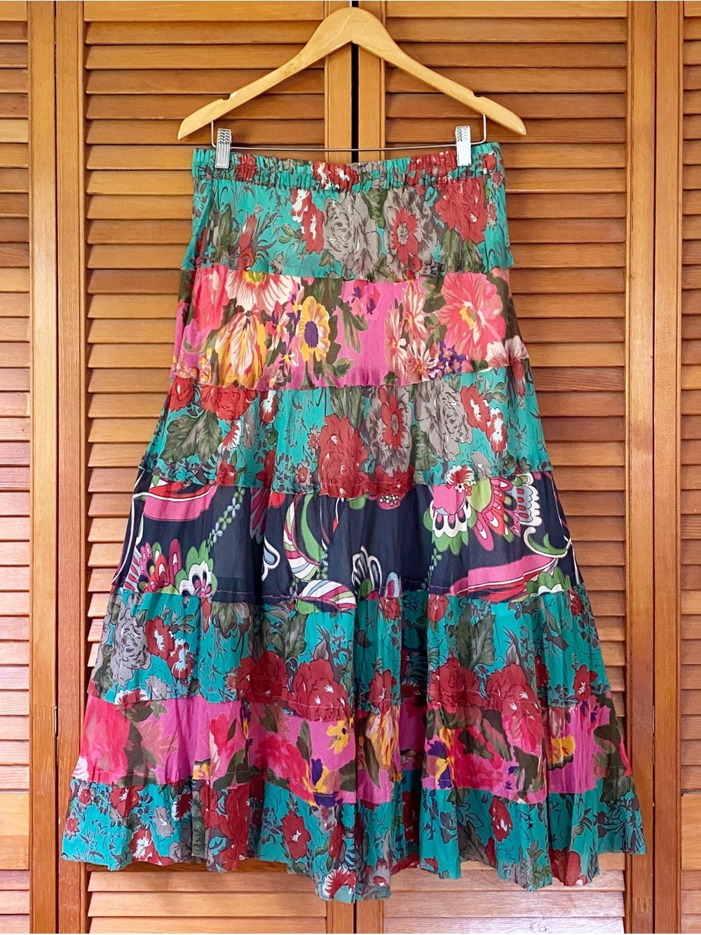 New Directions Skirt Womens Size Medium Vibrant Patchwork Tiered Maxi Flowy Long